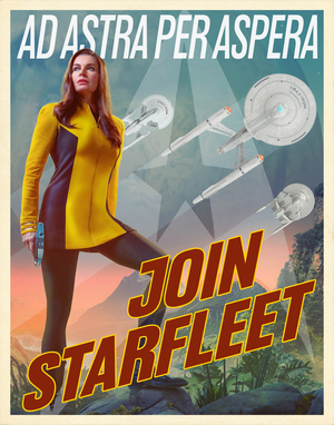 Starfleet Command recruitment poster with Ad Astra Per Aspera motto for Star Trek fan club enlistment